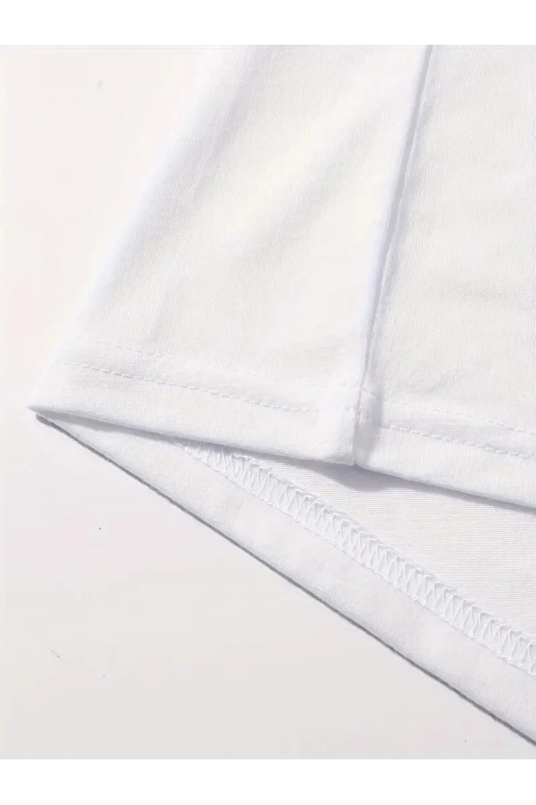 20/1 Penye Compack Baskılı Oversize Kahve Desenli Kadın Kısa Kol T-shirt - Beyaz