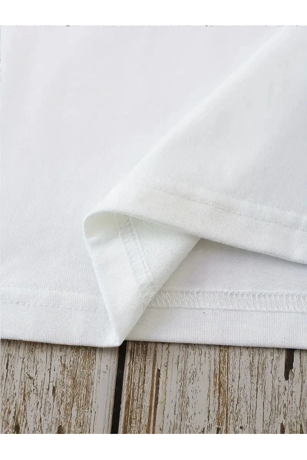 20/1 Penye Compack Dark Angel Baskılı Oversize Kısa Kol Yazlık T-shirt- Beyaz