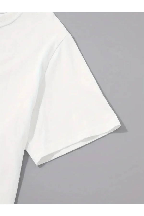 20/1 Penye Compack Palmiye Baskılı Oversize Bisiklet Yaka Kısa Kol T-shirt - Beyaz