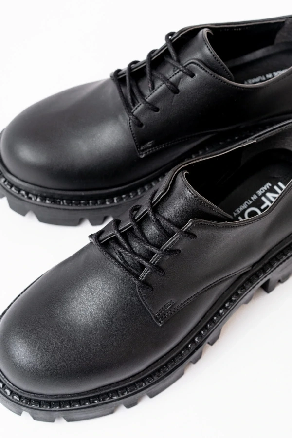 868-754 Siyah Bağcıklı Günlük Yüksek Tabanlı Loafer Ayakkabı