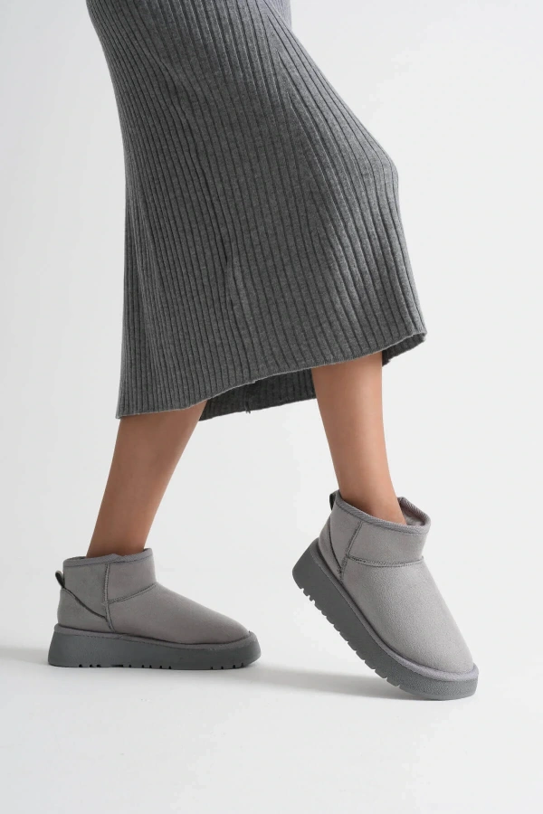 Alina Kadın Gri Kışlık Kürklü Bot