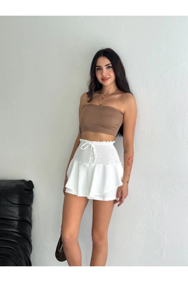 Ayrobin Şortlu Etek - Beyaz