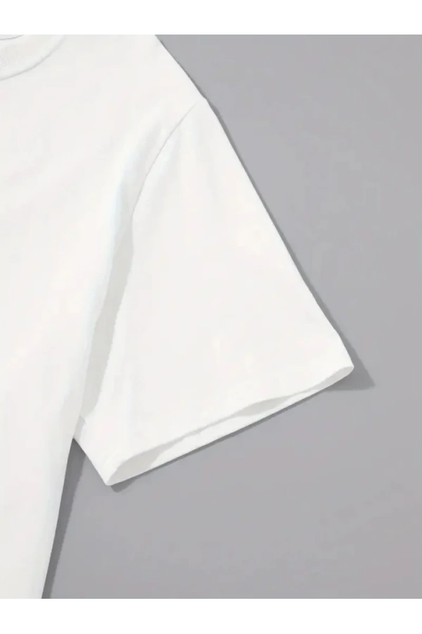 Baskılı Oversize Bisiklet Yaka T-shirt - Beyaz