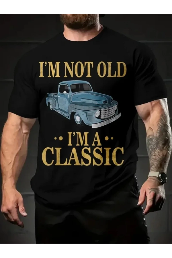 Baskılı Oversize Bisiklet Yaka T-shirt - Siyah