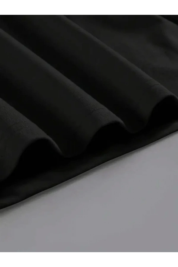 Baskılı Oversize Bisiklet Yaka T-shirt - Siyah