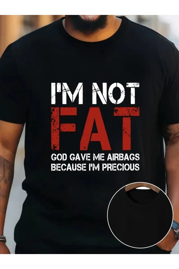 Ben Şişman Değilim Tanrı Bana Hava Yastığı Verdi Çünkü Ben Değerliyim Tişörtü - Siyah