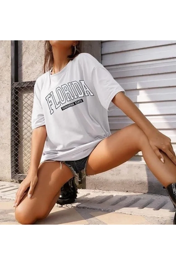 Bisiklet Yaka Baskılı T-shirt - Beyaz