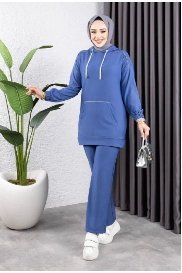 Biyeli Kapşonlu Spor Takım İNDİGO