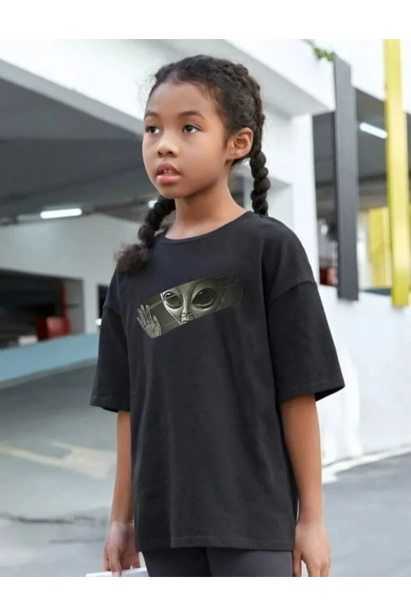 Çocuk Unisex Baskılı T-Shirt - Siyah
