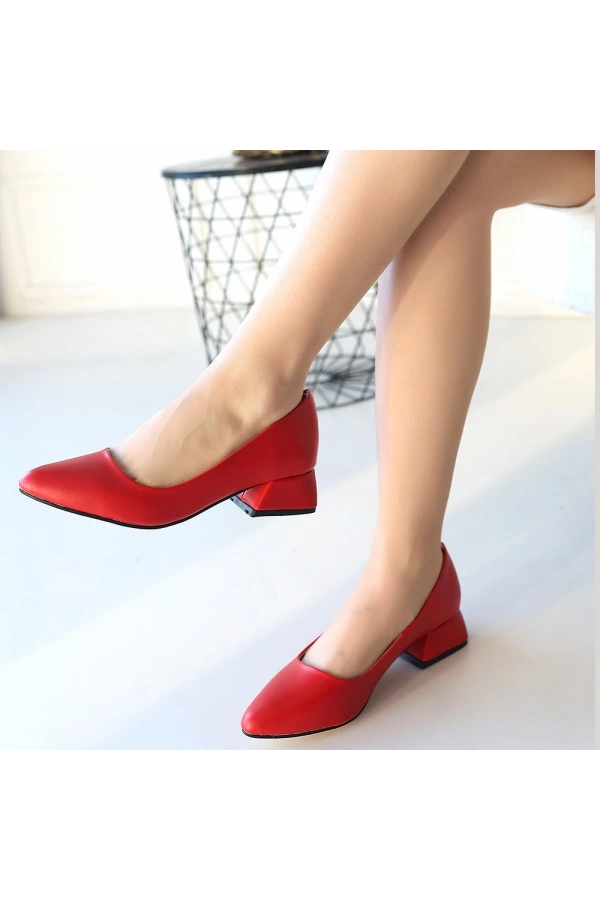 Desniy Kırmızı Cilt Topuklu Ayakkabı