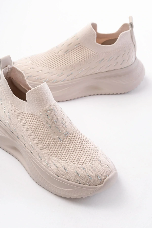 DM-707  Bej Fileli Faillant Taban Taş Aksesuarlı Günlük Spor Ayakkabı