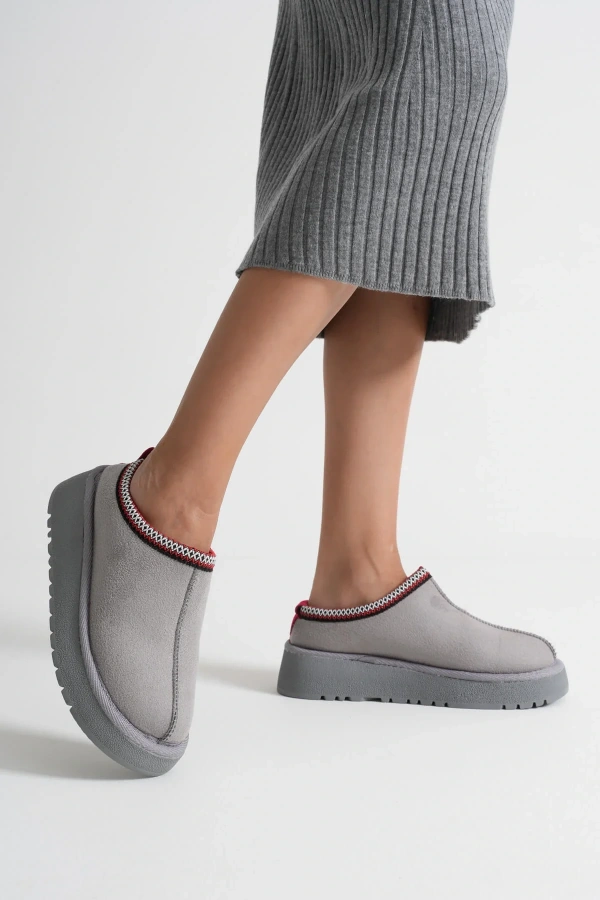 Elsa Kadın Gri Kışlık Kürklü Terlik