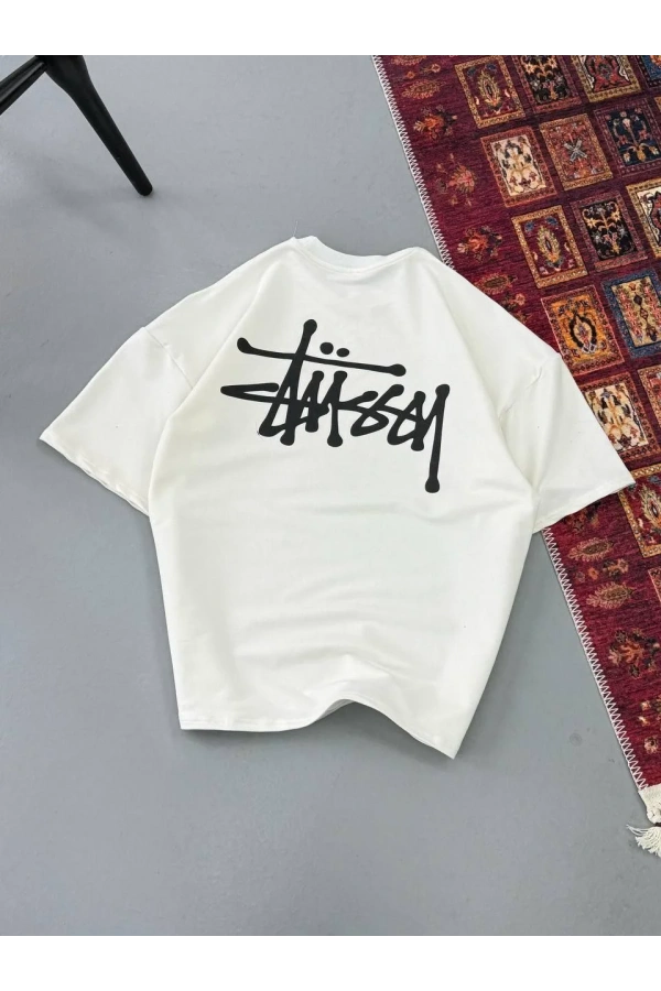 Erkek Baskılı Oversize T-shirt - Beyaz