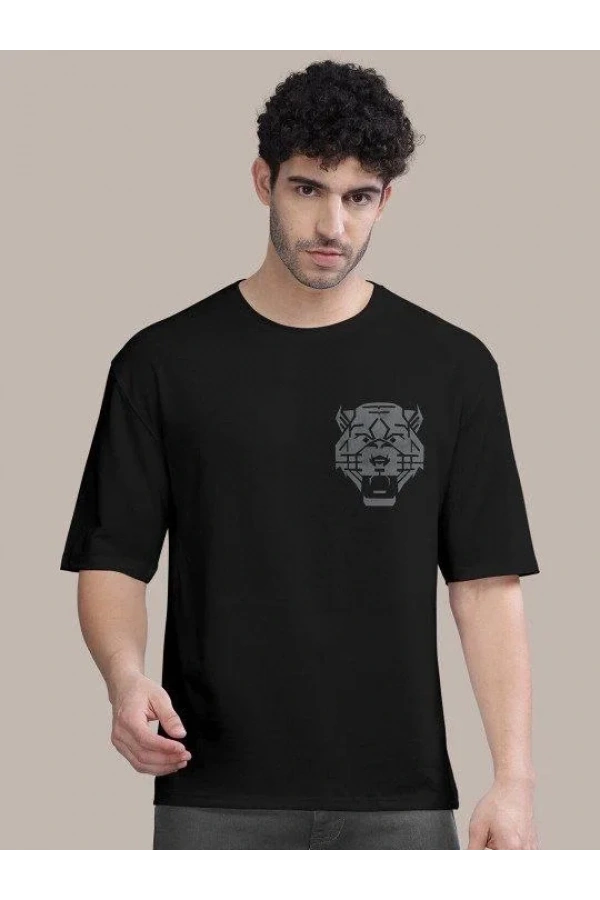 Erkek Baskılı Oversize T-shirt - Siyah