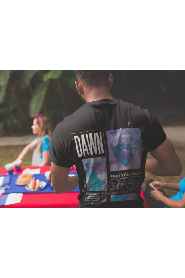 Erkek Bisiklet Yaka Baskılı Oversize T-Shirt - Siyah