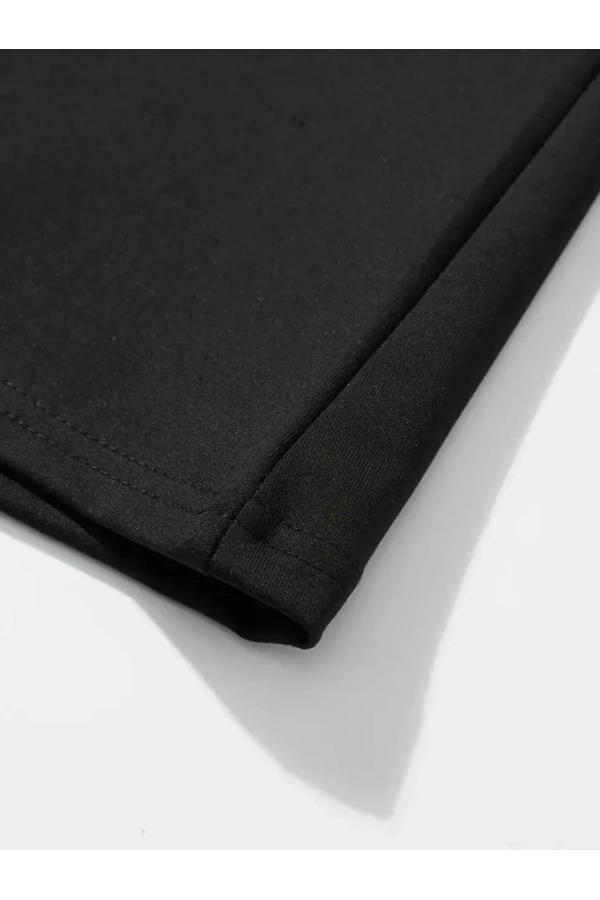 Erkek Büyük Beden Kart Baskılı Düz Renk Kısa Kollu Bisiklet Yaka Tişört Gündelik Giyim - Siyah