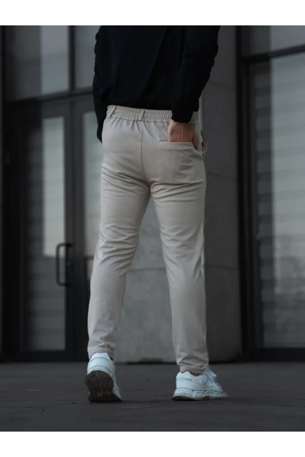 Erkek Diagonel Mikro Dokulu Cepli Pantolon - Bej