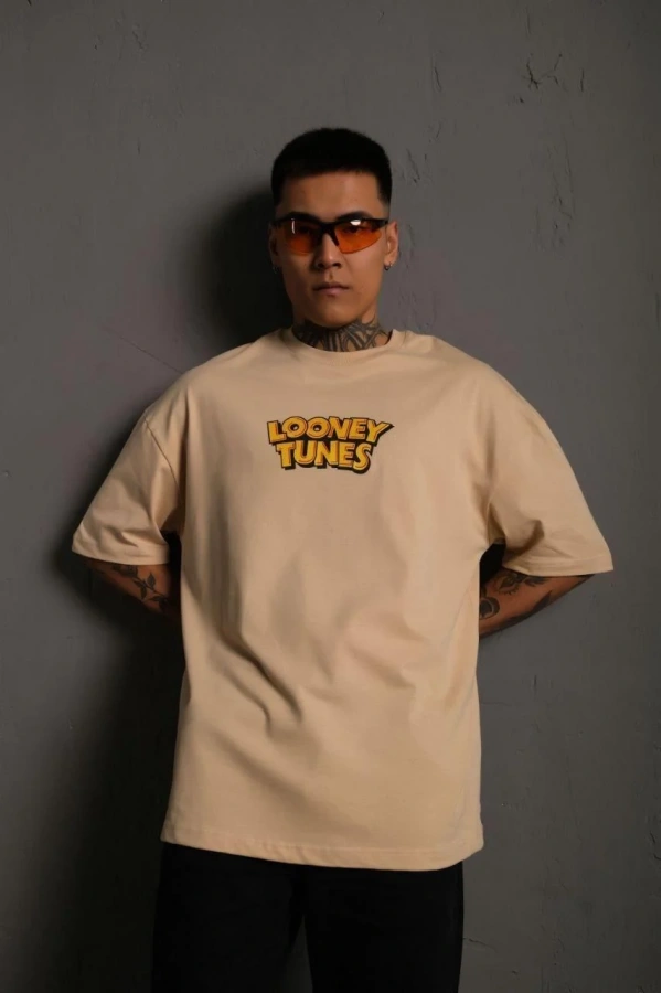 Erkek Dijital Baskılı T-Shirt - Bej