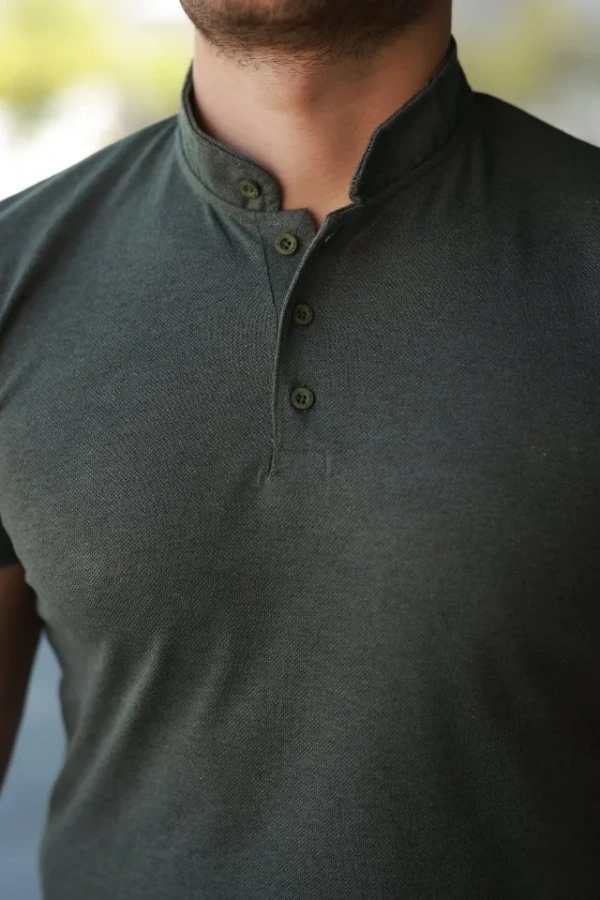 Erkek Hakim Yaka Dokuma Pamuklu Kumaş Kısa Kollu Tişört