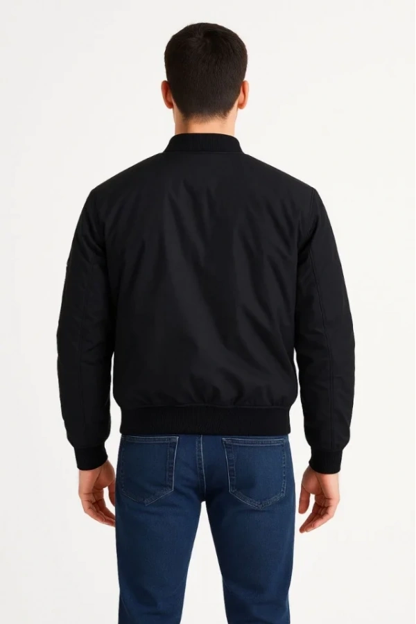 Erkek Içi Astarlı Fermuarlı Bomber Mont Ceket - Siyah