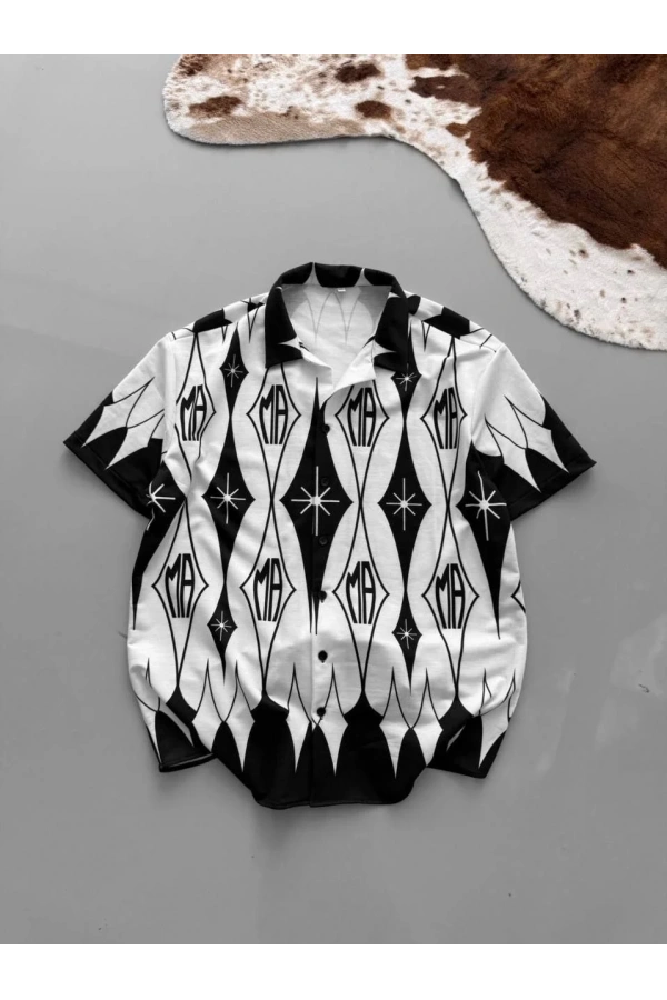 Erkek İki İplik Kumaş Dijital Baskılı Gömlek - Siyah