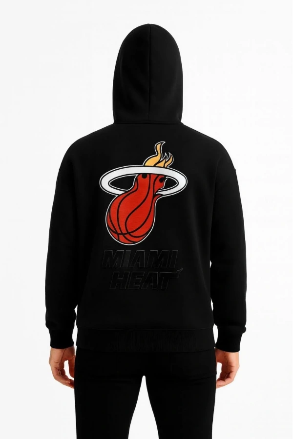 Erkek Kapşonlu Sweatshirt – Üç İplik Şardonlu Kumaş, Oversize Fit, Ön & Arka Baskılı, Kanguru Cepli, Kışlık Rahat Hoodie - Siyah