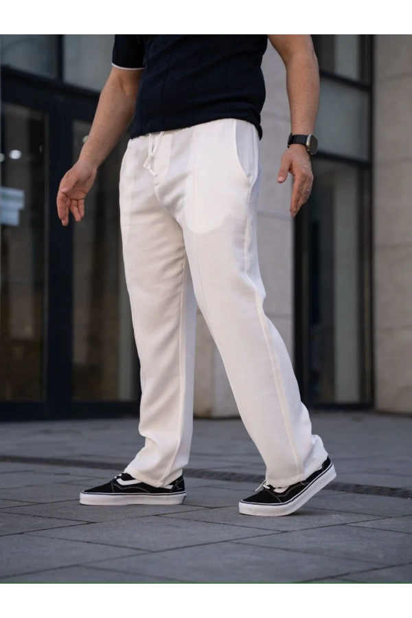 Erkek Keten Cepli Çıma Dikişli jogger Buggy Pantalon Rahat kalıp - Beyaz