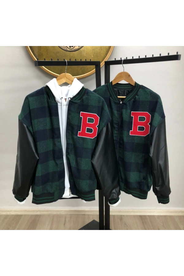 Erkek Pötikare Desen Nakışlı Kolej Ceket - Haki