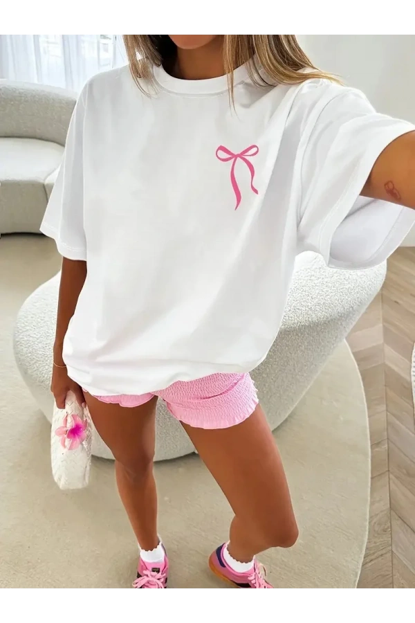 Sporda Günlük Hayata Giyilebilir GYM Baskılı Oversize Bisiklet Yaka Erkek T-shirt - Beyaz