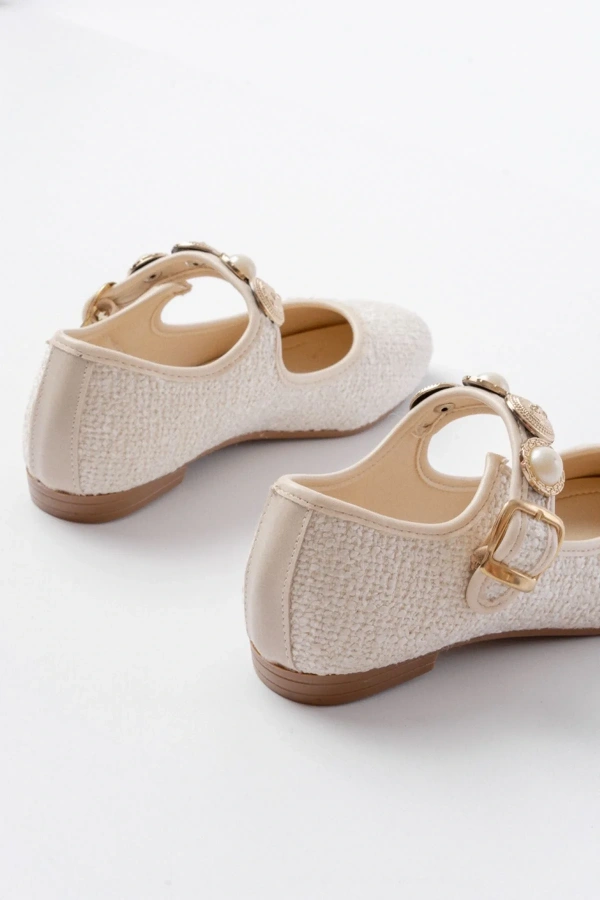 İNF-6363 Bej Havlu Desenli Baret Tokalı Günlük Bayan Ayakkabı