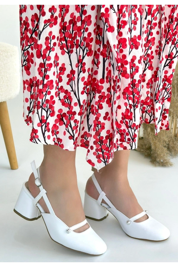 Jecci Beyaz Cilt Topuklu Ayakkabı