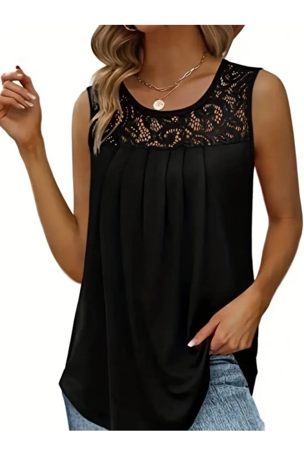 Kadın Askılı Yuvarlak Yaka Dantel Detaylı Viskon Bluz