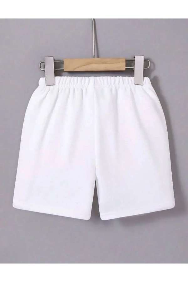 Kadın Beli Lastikli Baskılı Mini Şort - Beyaz