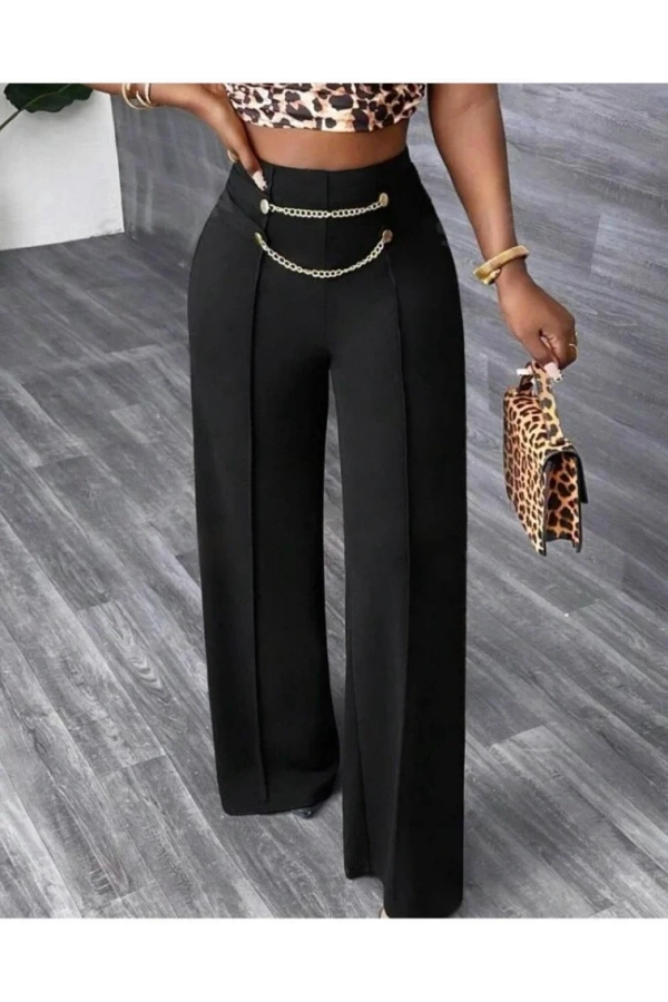 Kadın Beli Zincir Detaygeniş Paça Ithal Krep Pantolon