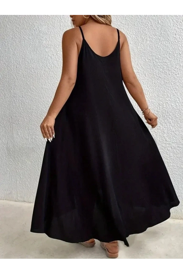 Kadın Boyundan Askılı Damla Detaylı Halkalı Asimetrik Kesim Viskon Elbise