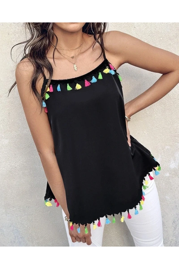 Kadın Ip Askılı Püskül Detaylı Sandy Bluz