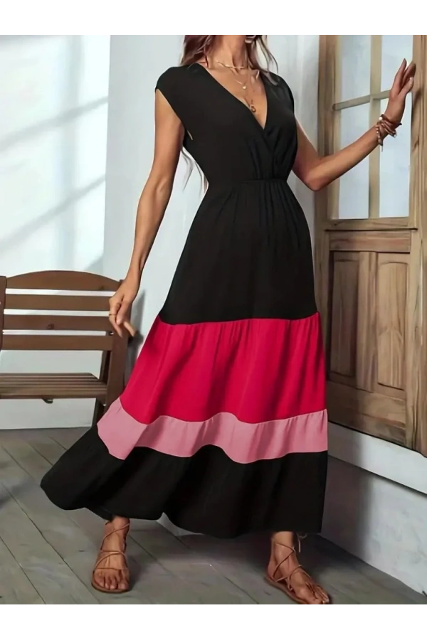 Kadın Kısa Kollu Kruvaze Yakalı çok Renkli Aerobin Elbise