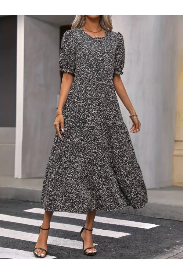 Kadın Mini Leopar Desen Midi üç Kat Elbise