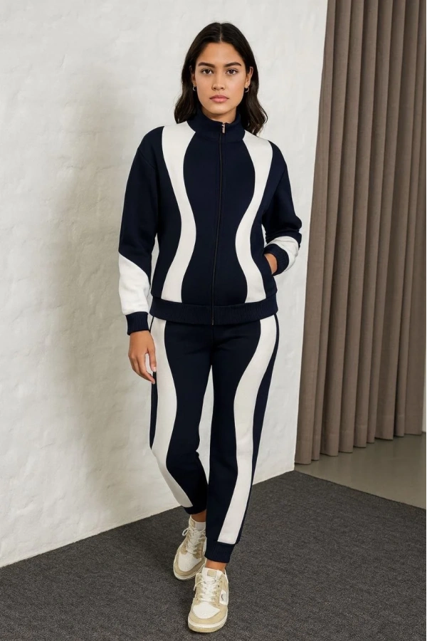 Kadın Premium Parçalı Eşofman Takım - Dik Yaka Fermuarlı Sweatshirt - Siyah