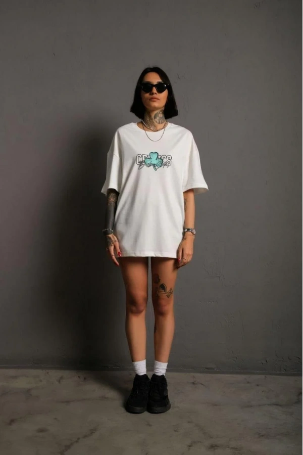 Kadın Sırt Baskılı T-shirt - Beyaz