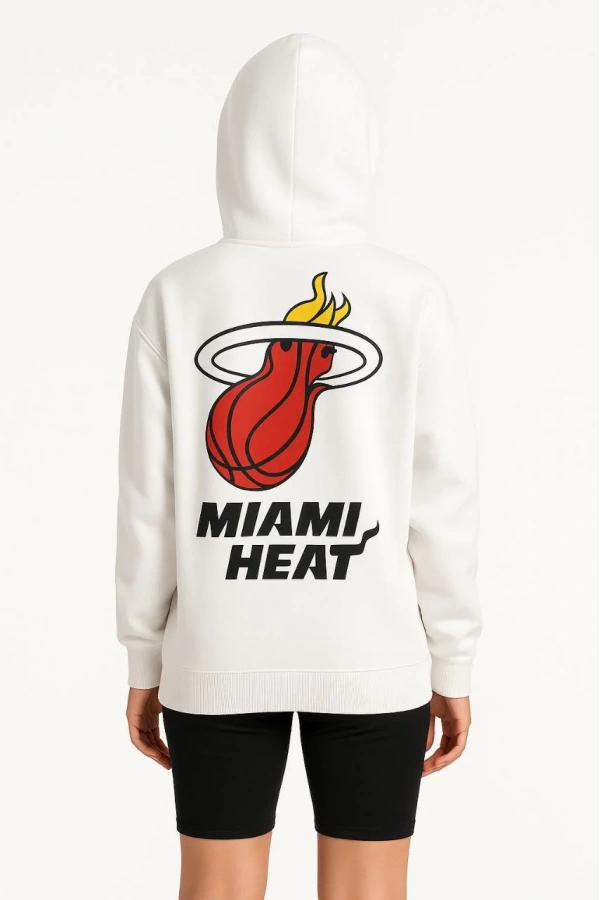 Kadın Üç İplik Kapüşonlu Ön ve Arka Baskılı SweatShirt hoodie - Beyaz