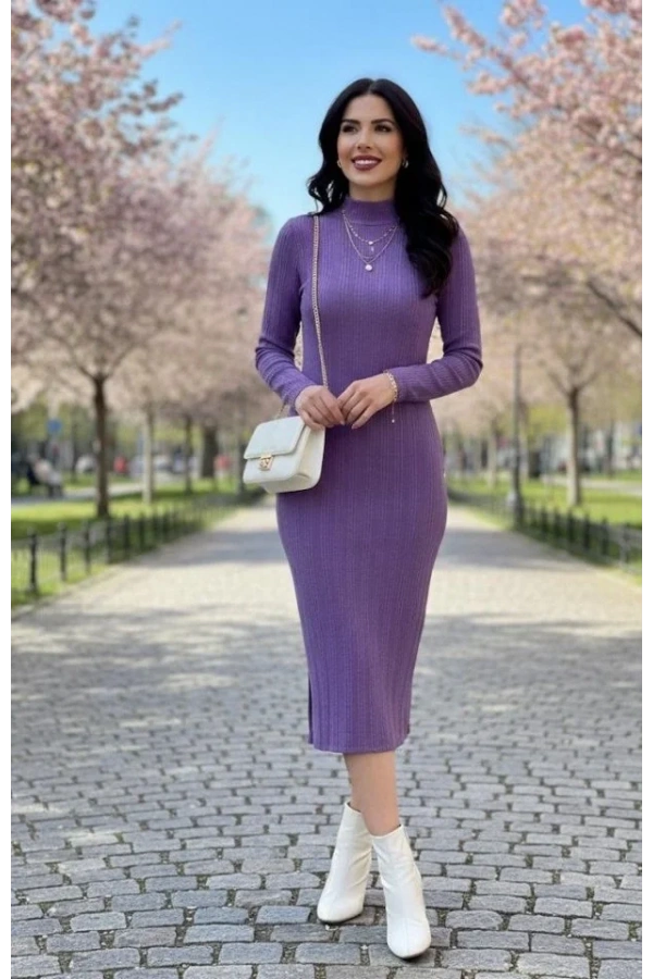 Kadın Uzun Kollu Balıkçı Yaka Triko Elbise