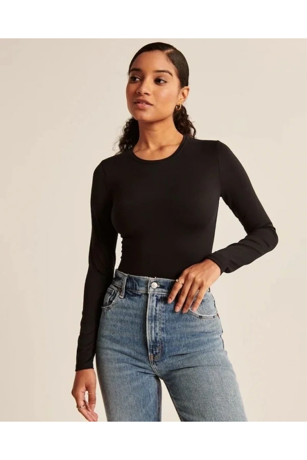 Kadın Uzun Kollu Bisiklet Yaka Süprem Bluz