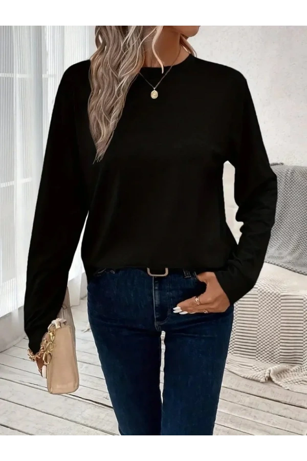 Kadın Uzun Kollu Bisiklet Yaka Viskon Bluz