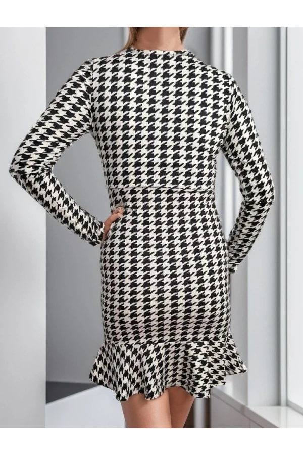 Kadın Uzun Kollu Kruvaze Yaka Kazayağı Mikro Mini Boy Elbise