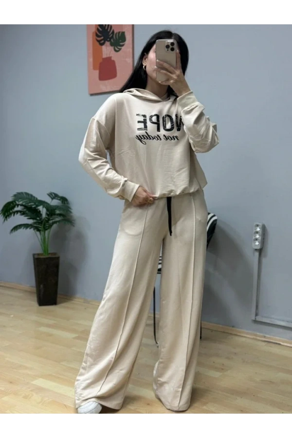 Kadın Uzun Kollu Nope Baskılı Beli Ribanalı Ikili Takım