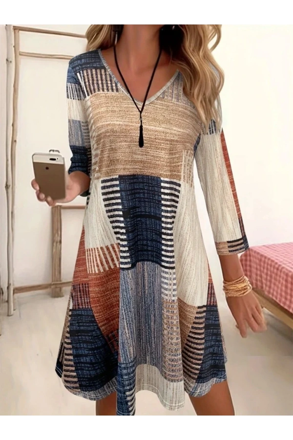 Kadın Uzun Kollu V Yaka Süprem Mini Elbise