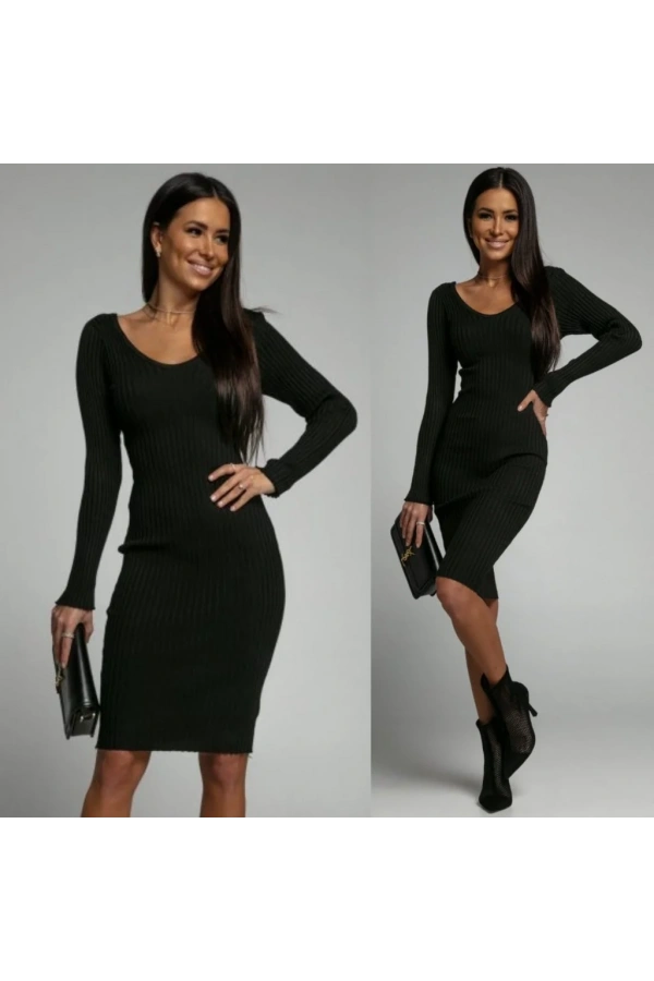 Kadın Uzun Kollu V Yaka Triko Elbise