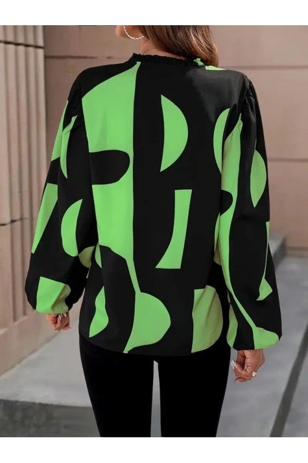 Kadın Uzun Kollu V Yakalı Desenli Modal Bluz