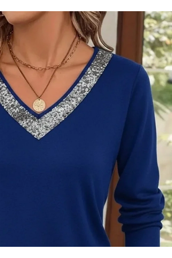 Kadın Uzun Kollu V Yakalı Viskon Bluz